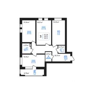 3-к квартира, строящийся дом, 99м2, 6/8 этаж
