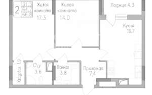 2-к квартира, вторичка, 67м2, 7/19 этаж