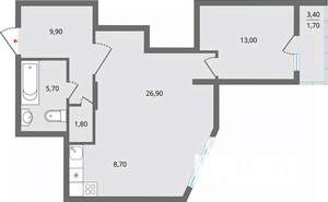 2-к квартира, строящийся дом, 68м2, 23/25 этаж