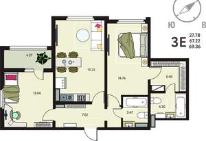 2-к квартира, сданный дом, 69м2, 5/18 этаж