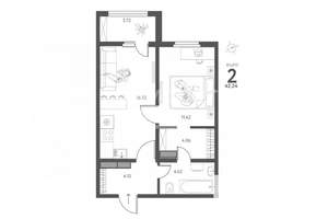 1-к квартира, вторичка, 42м2, 2/17 этаж