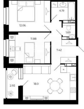 2-к квартира, строящийся дом, 56м2, 11/24 этаж