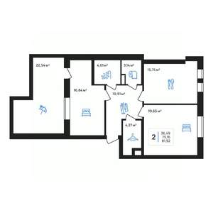 2-к квартира, строящийся дом, 82м2, 8/8 этаж