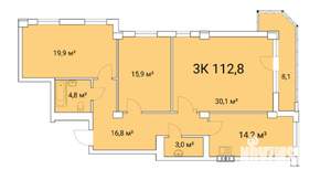 3-к квартира, вторичка, 113м2, 8/19 этаж