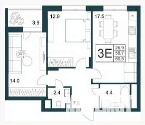 2-к квартира, строящийся дом, 61м2, 13/21 этаж