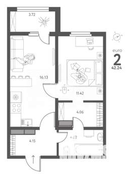 2-к квартира, вторичка, 42м2, 11/17 этаж
