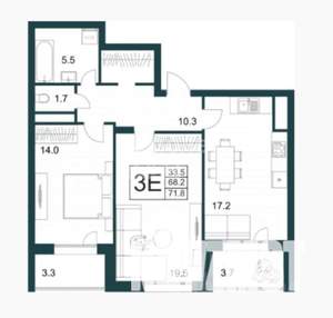 2-к квартира, вторичка, 72м2, 7/21 этаж