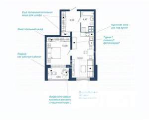 1-к квартира, вторичка, 50м2, 2/23 этаж