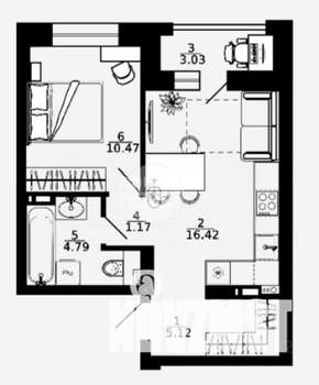 1-к квартира, вторичка, 42м2, 11/17 этаж