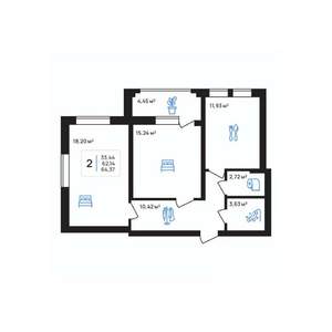 2-к квартира, строящийся дом, 64м2, 3/8 этаж