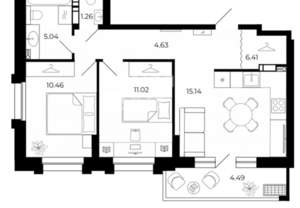 2-к квартира, вторичка, 59м2, 10/15 этаж