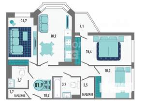 1-к квартира, вторичка, 82м2, 1/18 этаж