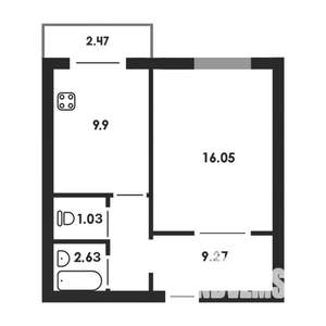 1-к квартира, строящийся дом, 40м2, 1/5 этаж