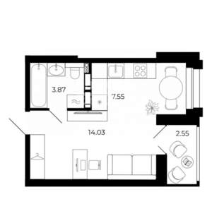 Студия квартира, вторичка, 28м2, 15/15 этаж