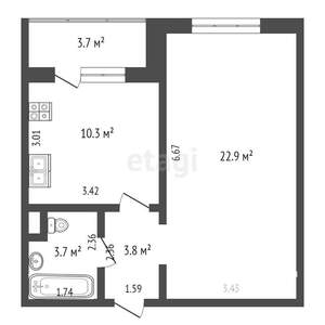 1-к квартира, вторичка, 42м2, 2/18 этаж