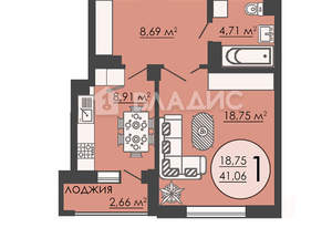 1-к квартира, вторичка, 41м2, 10/12 этаж