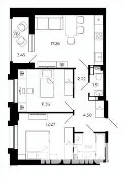 2-к квартира, строящийся дом, 56м2, 11/15 этаж