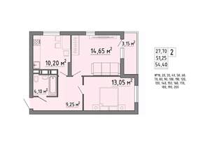 2-к квартира, строящийся дом, 54м2, 6/21 этаж