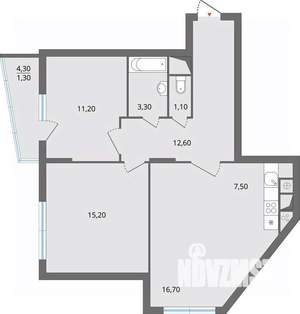 3-к квартира, строящийся дом, 71м2, 16/17 этаж