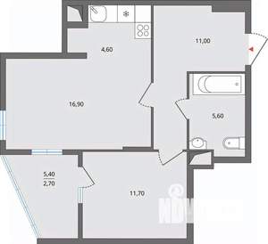 2-к квартира, строящийся дом, 54м2, 25/25 этаж