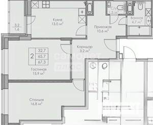 2-к квартира, вторичка, 67м2, 22/25 этаж