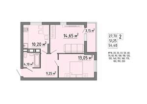 2-к квартира, строящийся дом, 54м2, 12/21 этаж