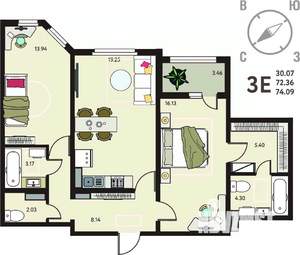 2-к квартира, вторичка, 74м2, 10/18 этаж