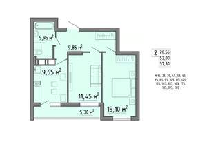 2-к квартира, вторичка, 57м2, 14/21 этаж