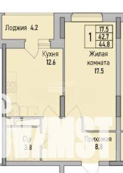 1-к квартира, вторичка, 45м2, 4/17 этаж