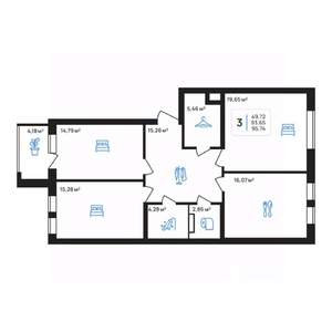 3-к квартира, строящийся дом, 96м2, 2/8 этаж