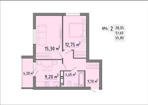 2-к квартира, строящийся дом, 56м2, 1/19 этаж