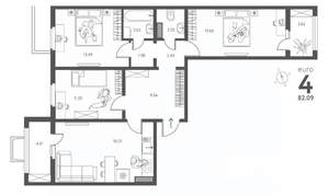 3-к квартира, строящийся дом, 82м2, 2/18 этаж