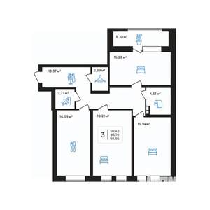 3-к квартира, строящийся дом, 99м2, 7/8 этаж