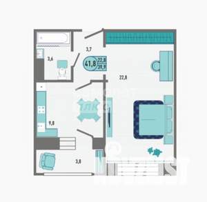 1-к квартира, вторичка, 42м2, 1/18 этаж