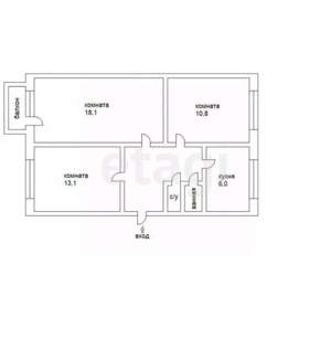 3-к квартира, вторичка, 64м2, 5/5 этаж