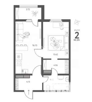 2-к квартира, вторичка, 42м2, 11/17 этаж