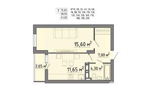 1-к квартира, вторичка, 41м2, 21/21 этаж