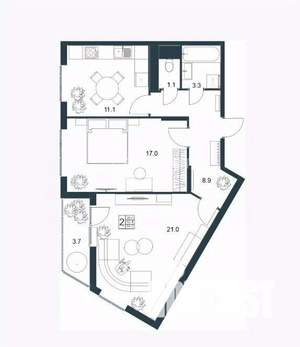 2-к квартира, вторичка, 64м2, 13/19 этаж