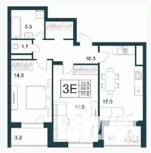 2-к квартира, строящийся дом, 72м2, 19/21 этаж