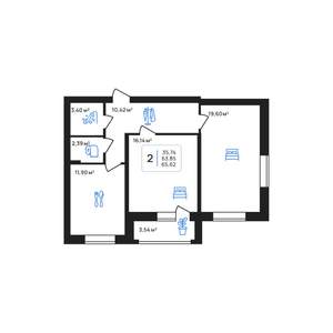 2-к квартира, строящийся дом, 66м2, 8/8 этаж