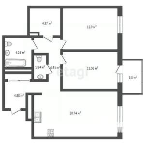 3-к квартира, вторичка, 72м2, 23/25 этаж