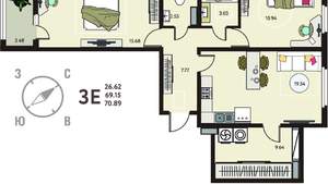 2-к квартира, сданный дом, 71м2, 5/18 этаж