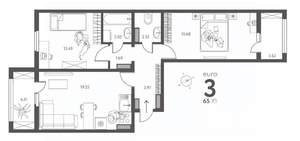 2-к квартира, строящийся дом, 66м2, 12/18 этаж