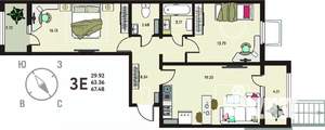 2-к квартира, вторичка, 67м2, 1/18 этаж