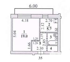 1-к квартира, вторичка, 34м2, 1/5 этаж