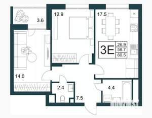 2-к квартира, вторичка, 61м2, 14/21 этаж