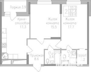 2-к квартира, строящийся дом, 69м2, 5/17 этаж