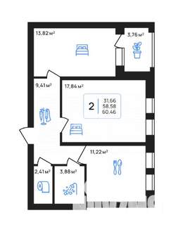 2-к квартира, вторичка, 60м2, 2/8 этаж