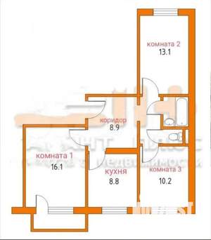 3-к квартира, вторичка, 64м2, 9/10 этаж