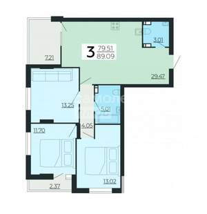 3-к квартира, вторичка, 89м2, 4/24 этаж